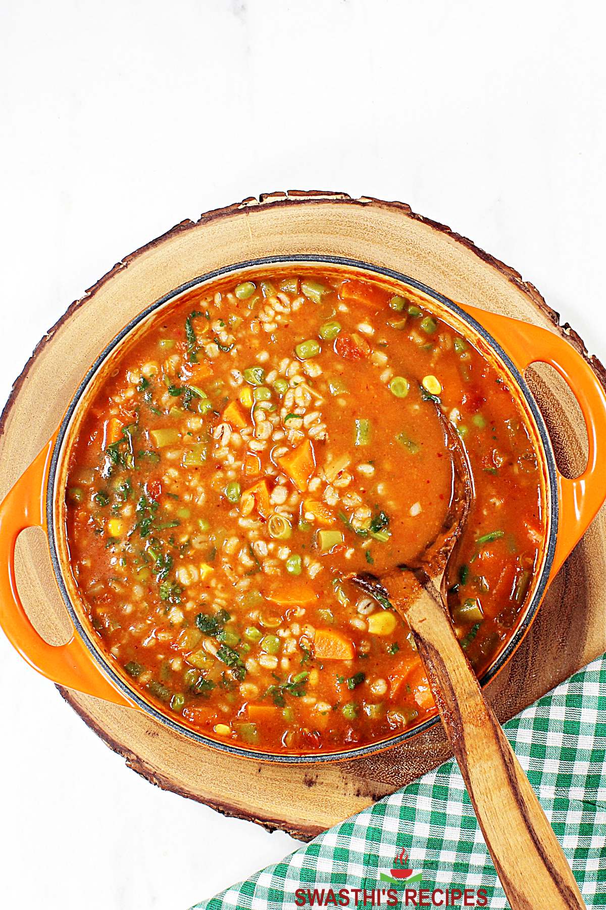 Barley soup made with pearl barley, vegetables and curry powder
