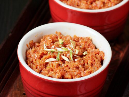 carrot halwa also known as gajar halwa served in a bowl