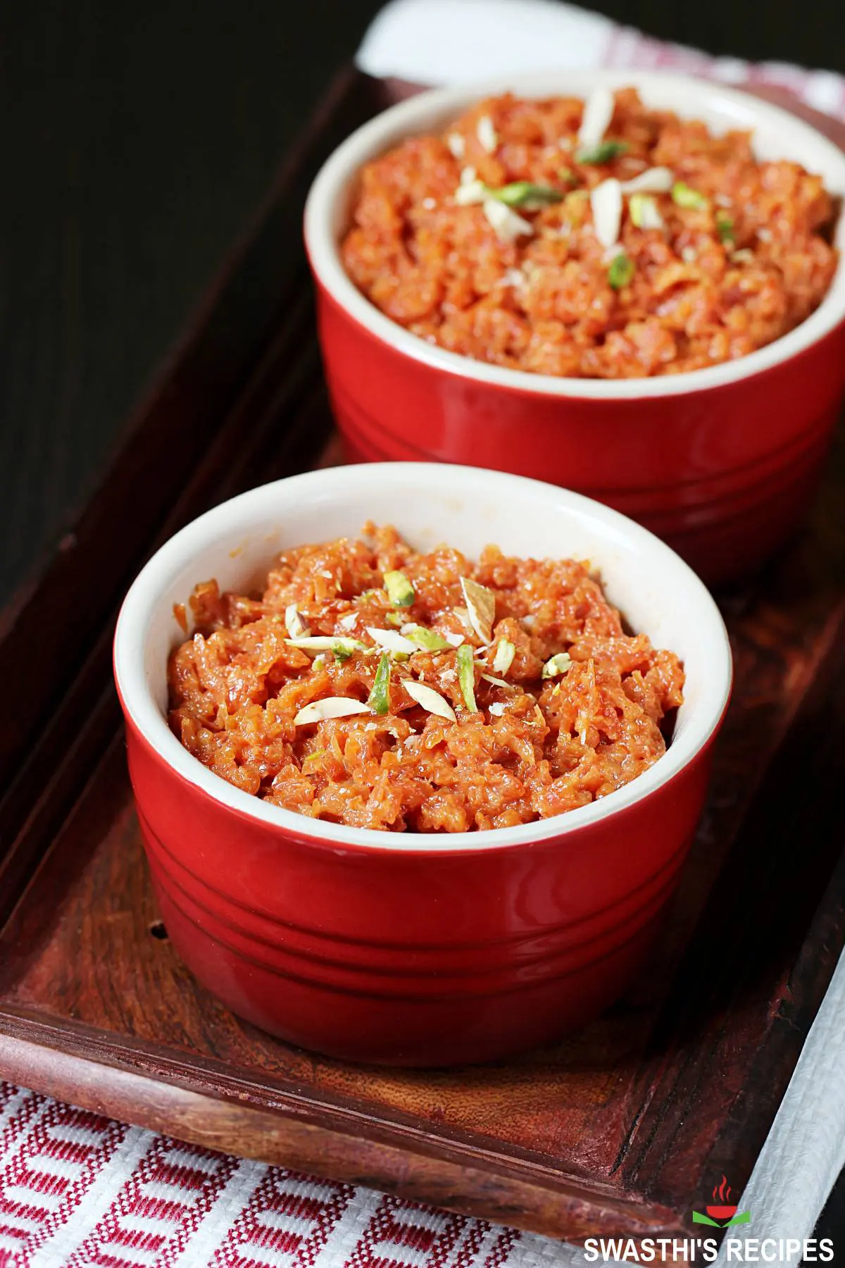 carrot halwa also known as gajar halwa served in a bowl