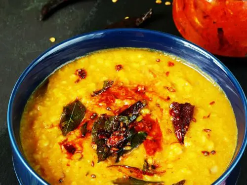 moong dal served in a blue bowl