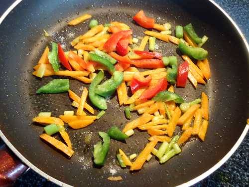 vegetables in pan for fried rice