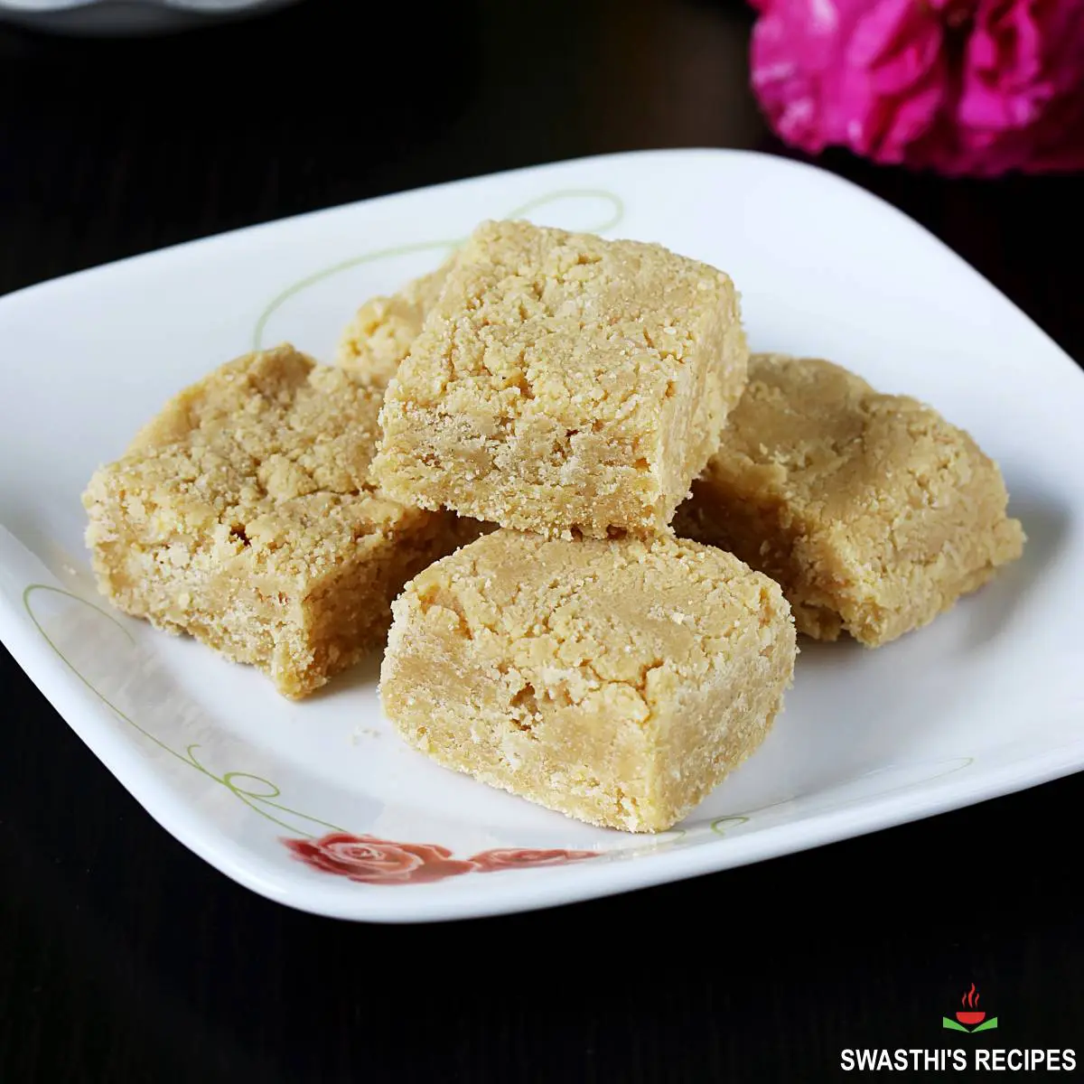 7 cup burfi recipe made with gram flour, ghee, milk and sugar