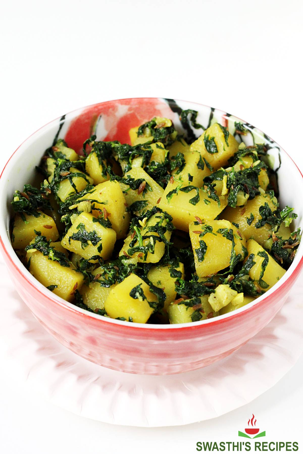 aloo methi served in a bowl