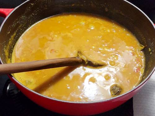 simmering chana dal in a pot