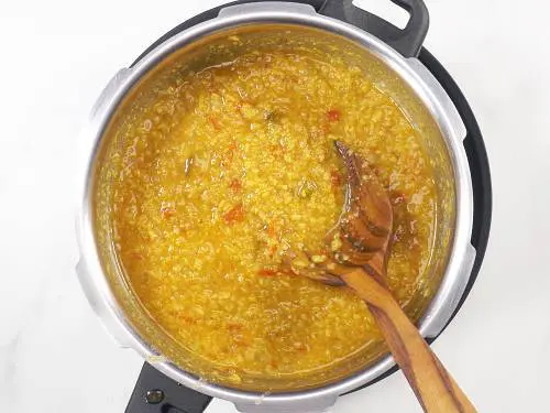 cooked lentils in a pot