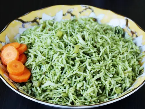 palak rice also known as spinach rice made on the stovetop & instant pot