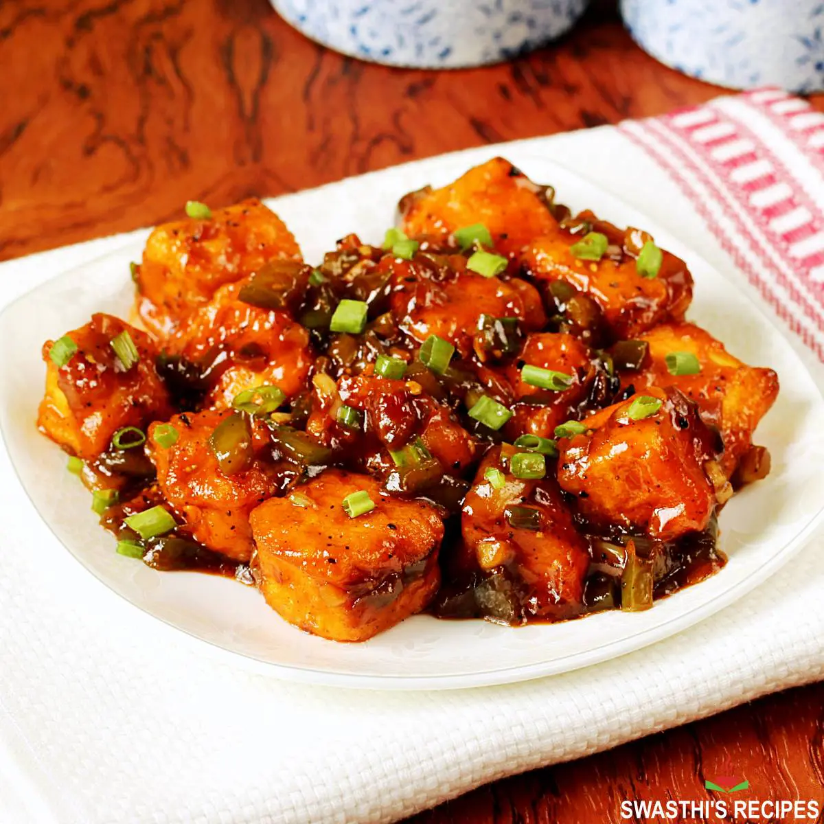 paneer manchurian recipe made with paneer, soya sauce and chilli sauce