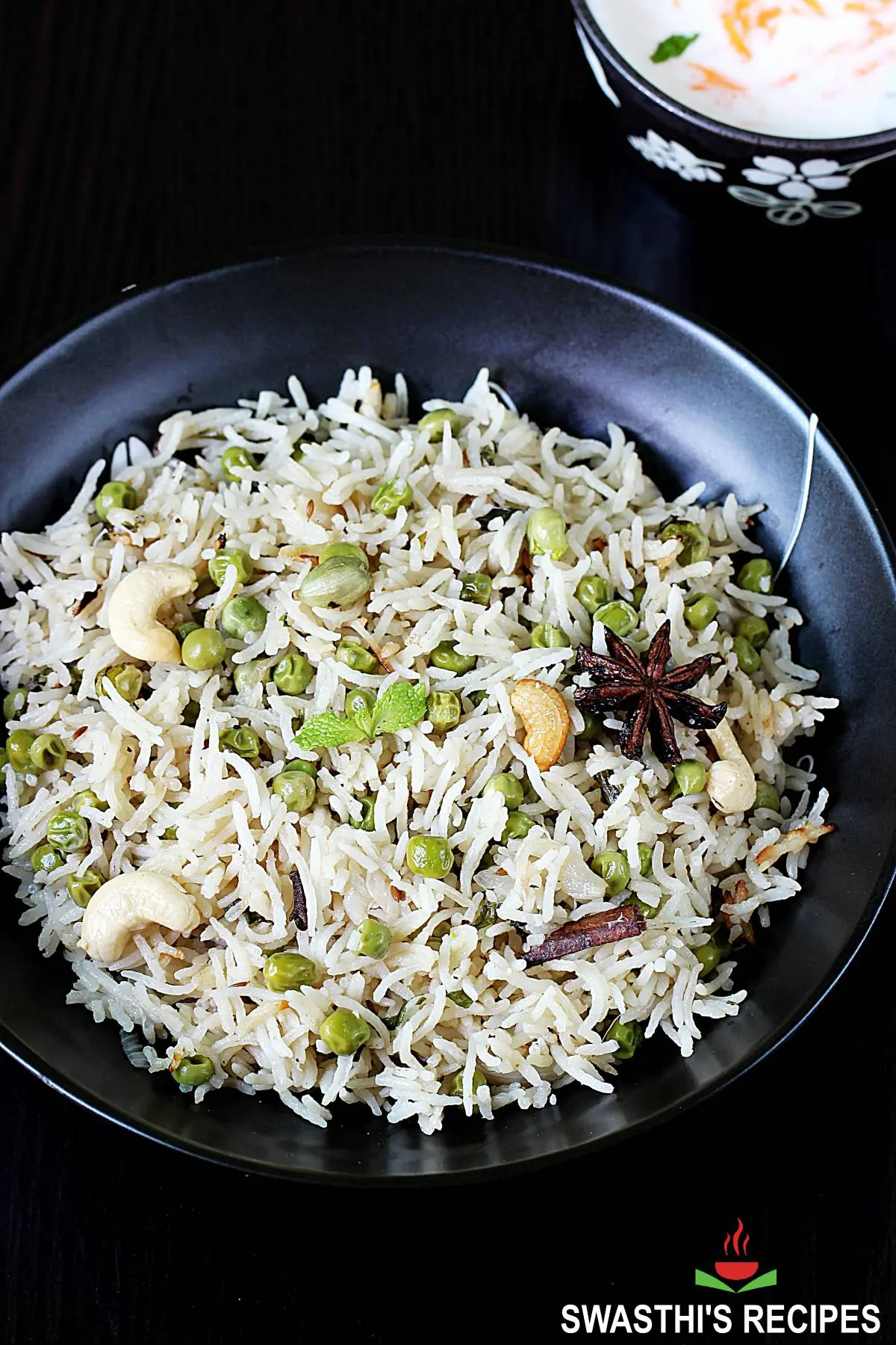 peas pulao also known as matar pulao served in a black plate