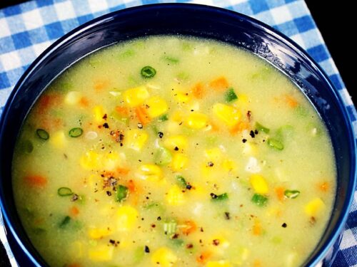 sweet corn soup recipe made with corn kernels and spices