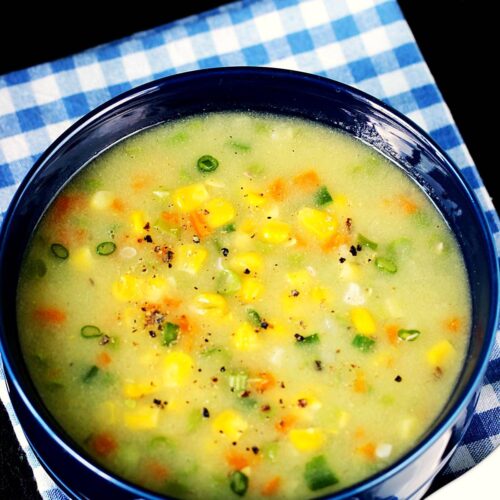sweet corn soup recipe made with corn kernels and spices