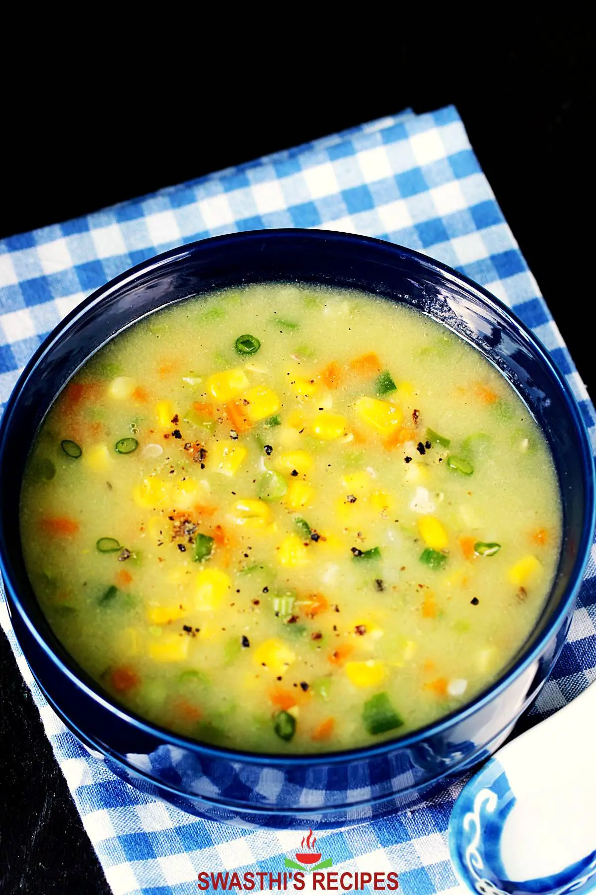 sweet corn soup recipe made with corn kernels and spices 