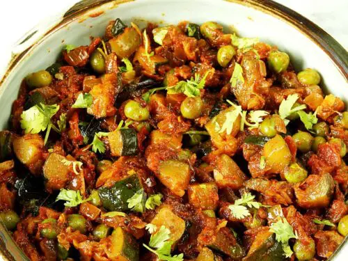 indian zucchini curry served in a bowl