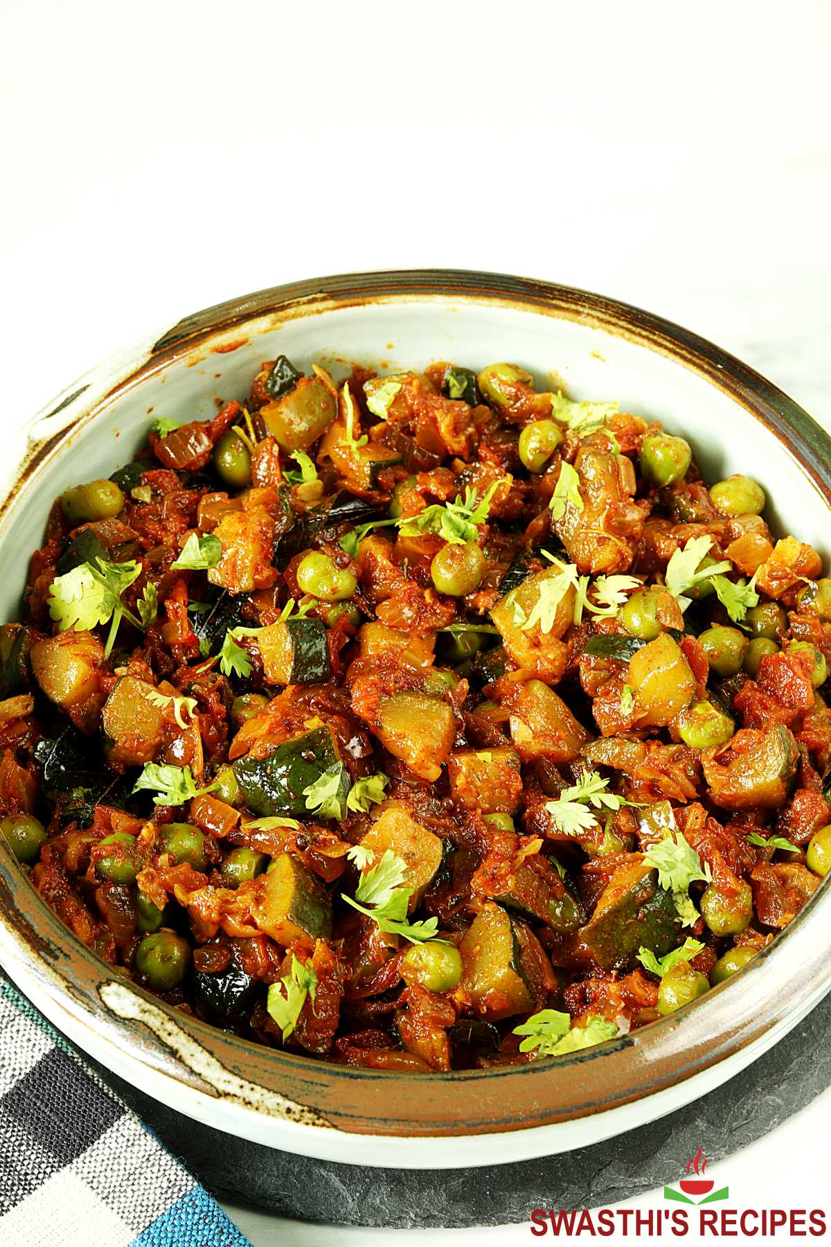 indian zucchini curry served in a bowl