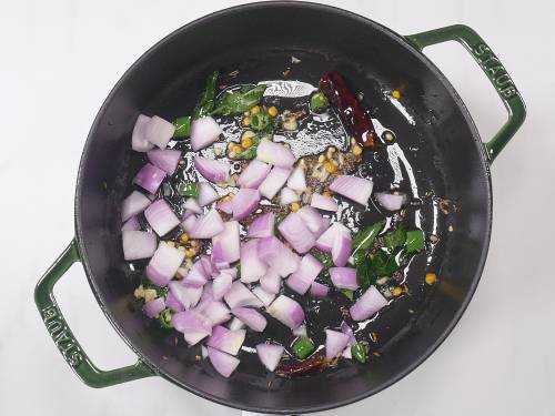 sauteing onions to make Bombay chuteny