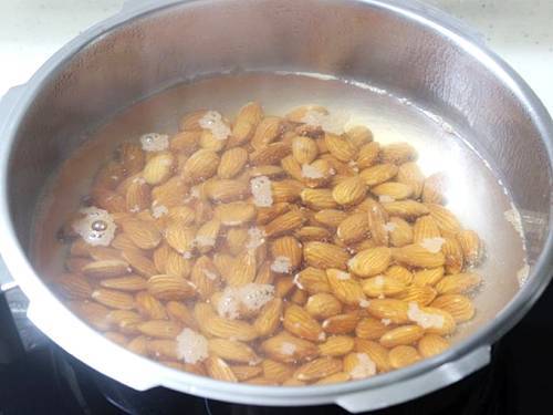 blanching almonds for halwa