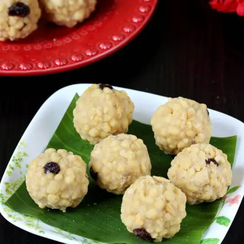 Boondi Ladoo made with boondi, sugar, ghee and cardamoms