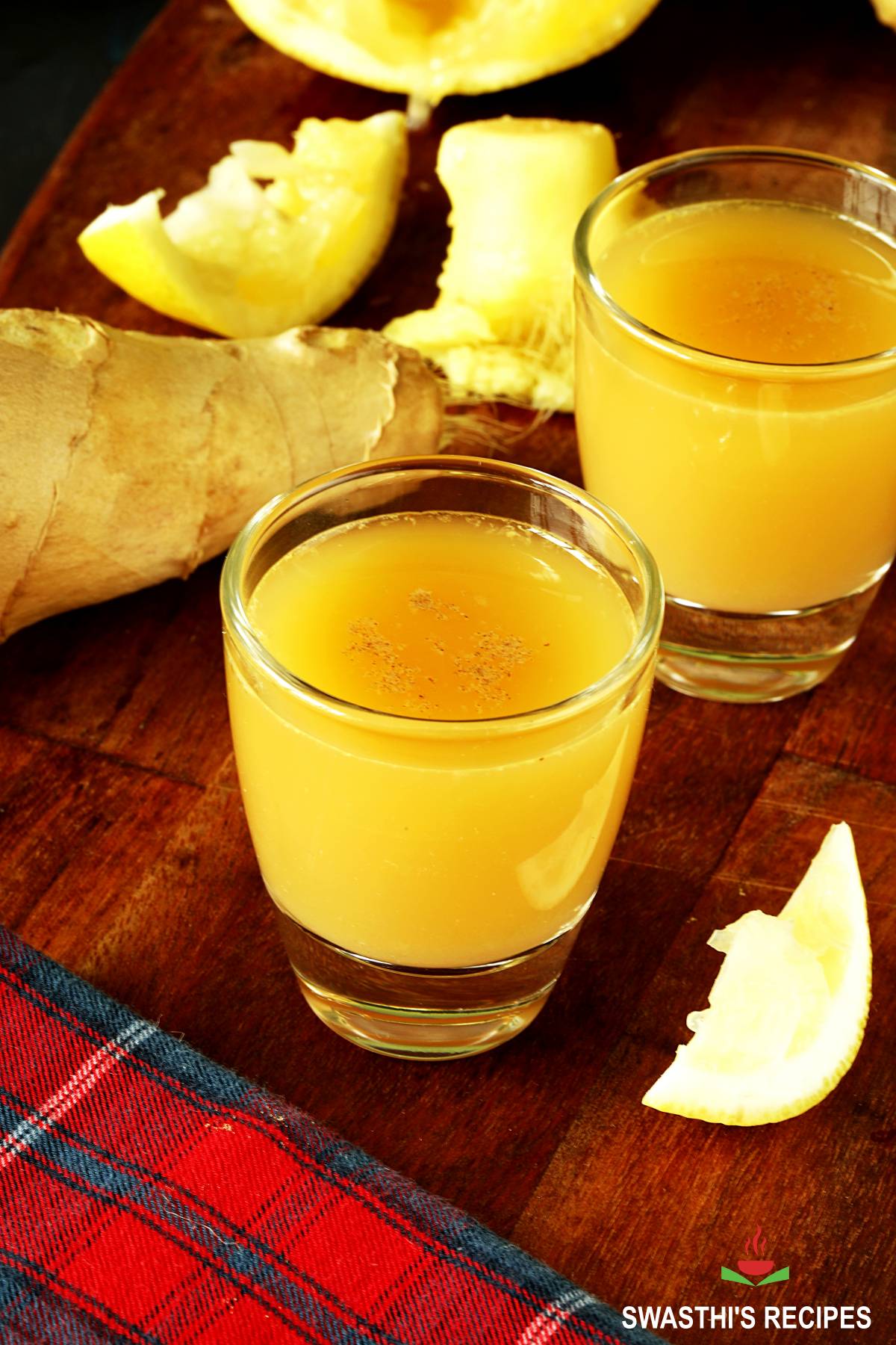 Ginger shot recipe with lemon and fresh  root