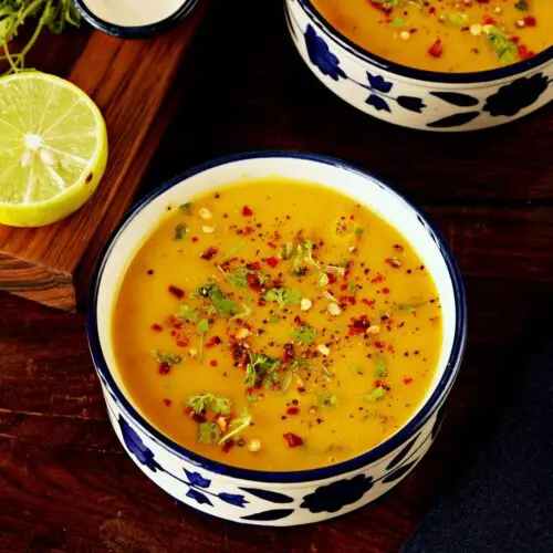 dal soup made with lentils spices and herbs