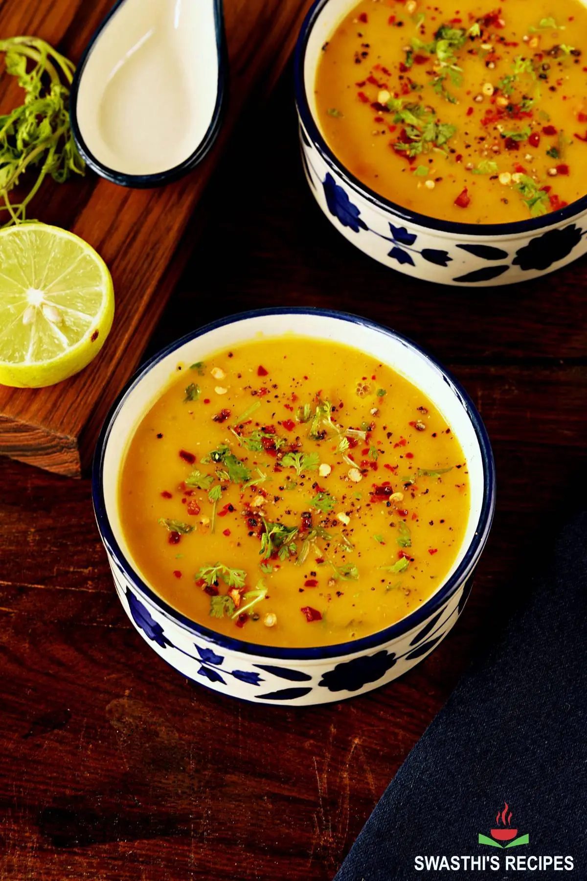 dal soup made with lentils spices and herbs