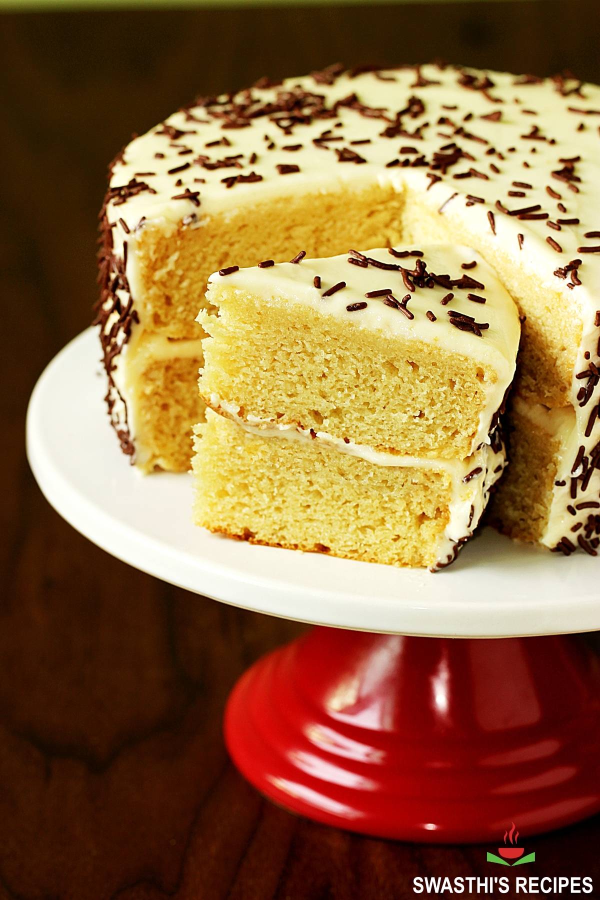 Eggless Vanilla Cake - Swasthis Recipes