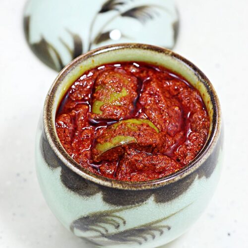 mango pickle made with unripe green raw mangoes