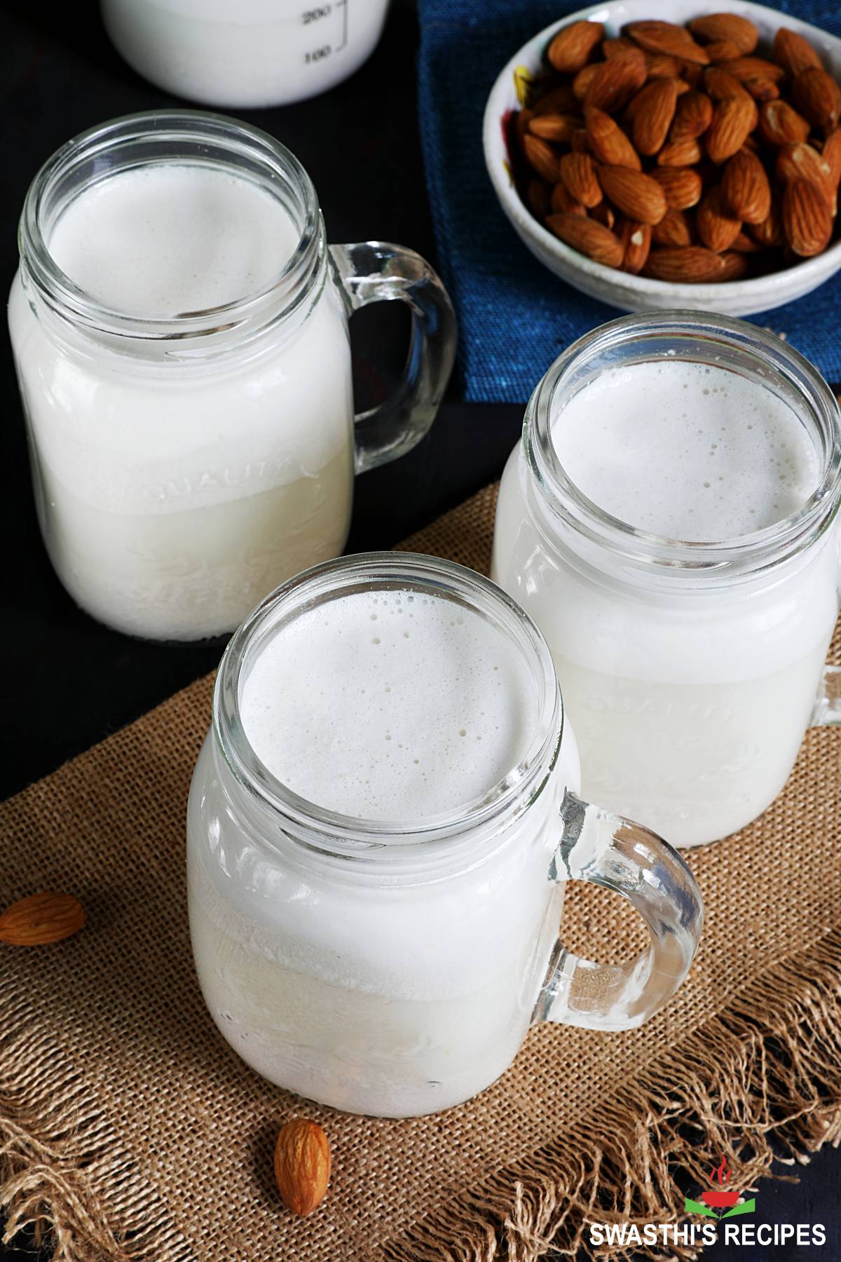 Almond milk made with soaked almonds and water