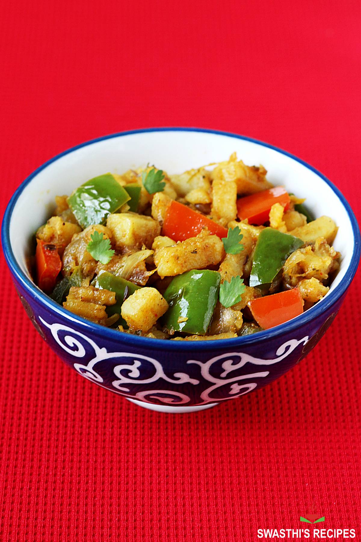 Aloo Capsicum made with potatoes, bell peppers and spices