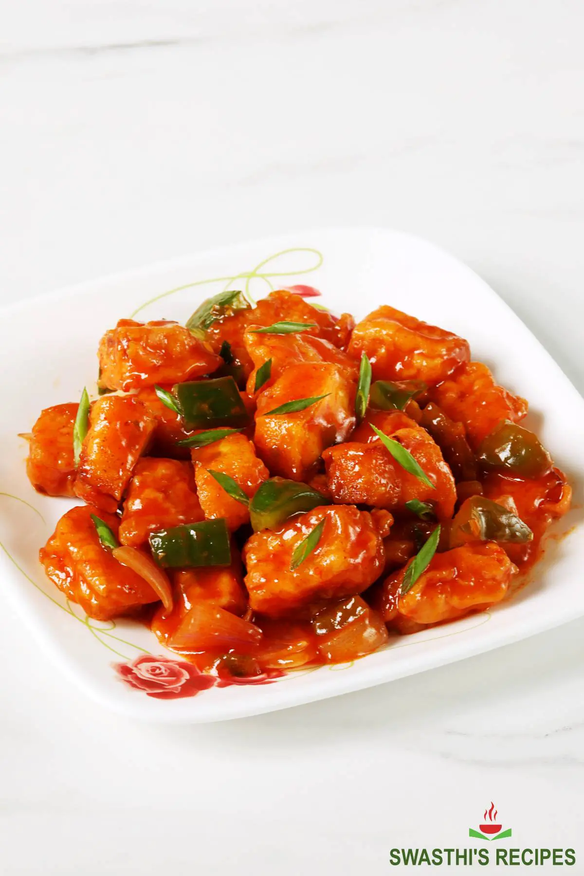 Chilli paneer made with Indian cheese and chilli sauce