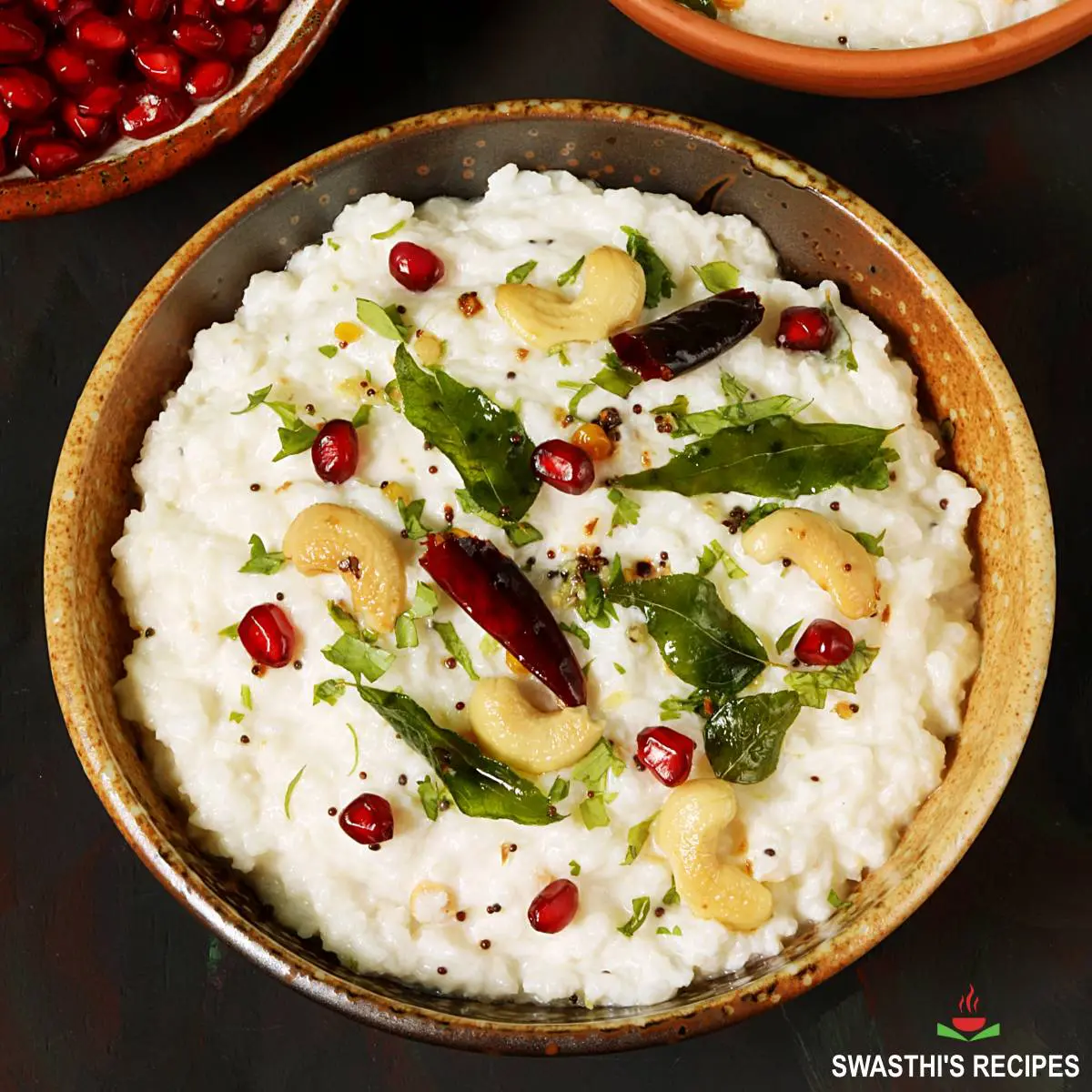 curd rice also known as thayir sadam served in a brown bowl