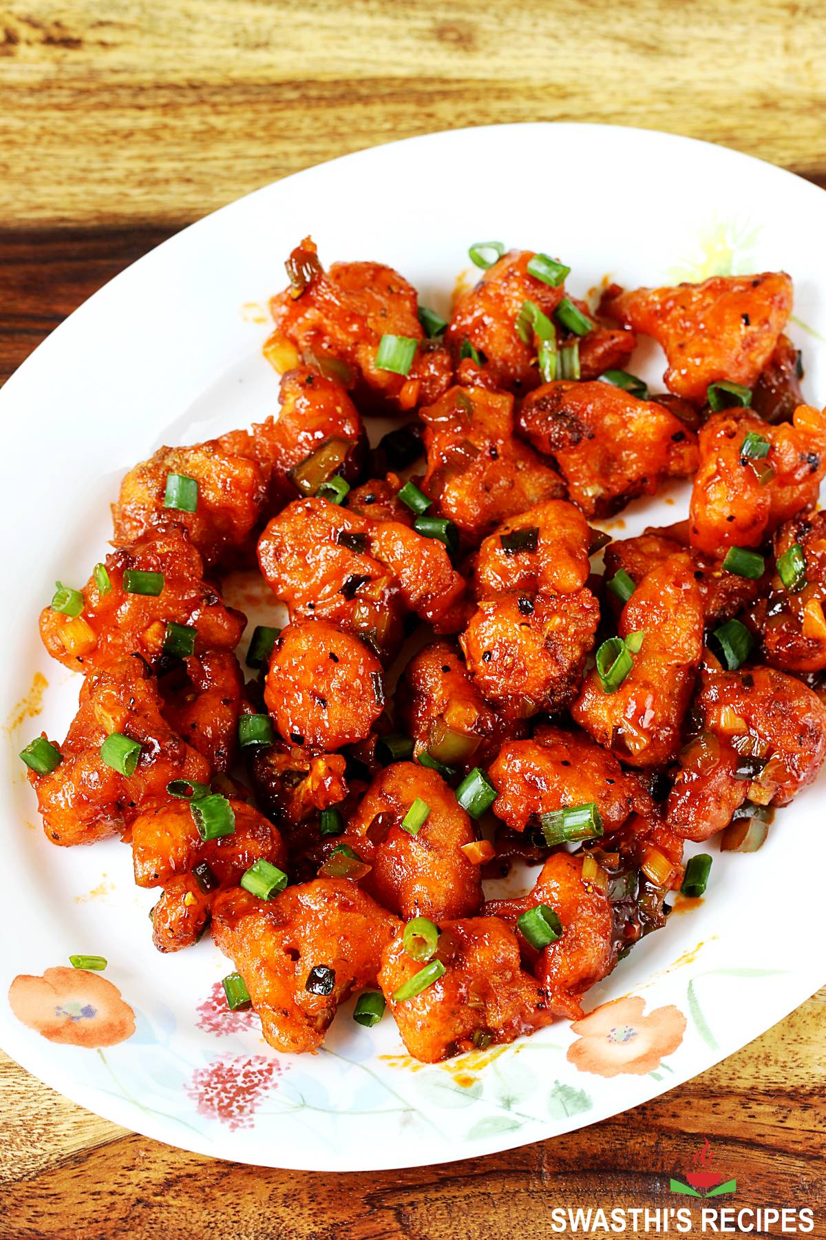 Gobi manchurian served in a white plate