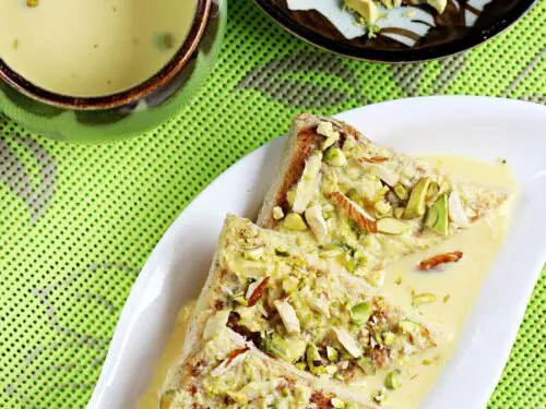 Shahi tukda also known as shahi tukra served in a white plate