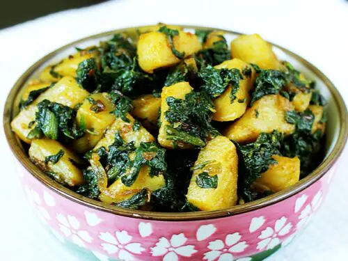 Aloo palak made with potatoes and spinach