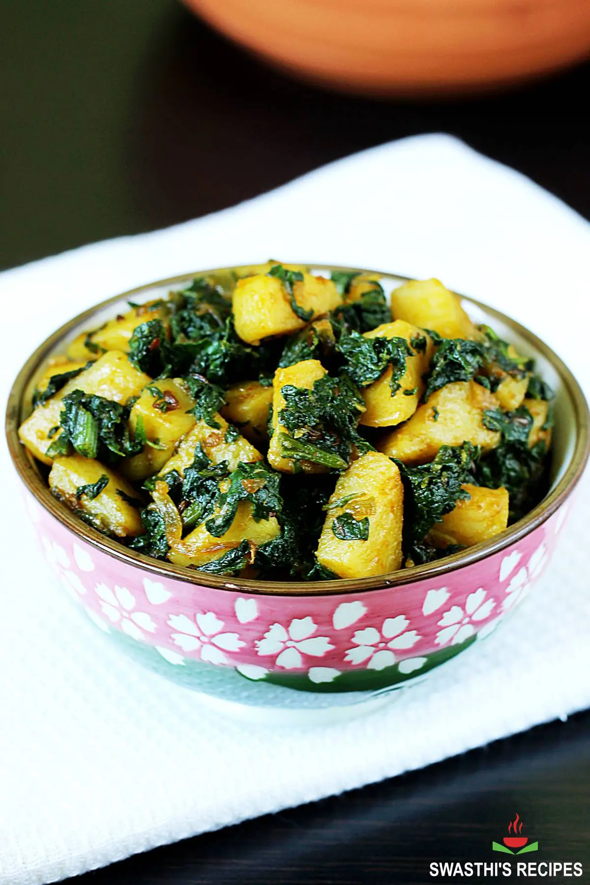 Aloo palak made with potatoes and spinach