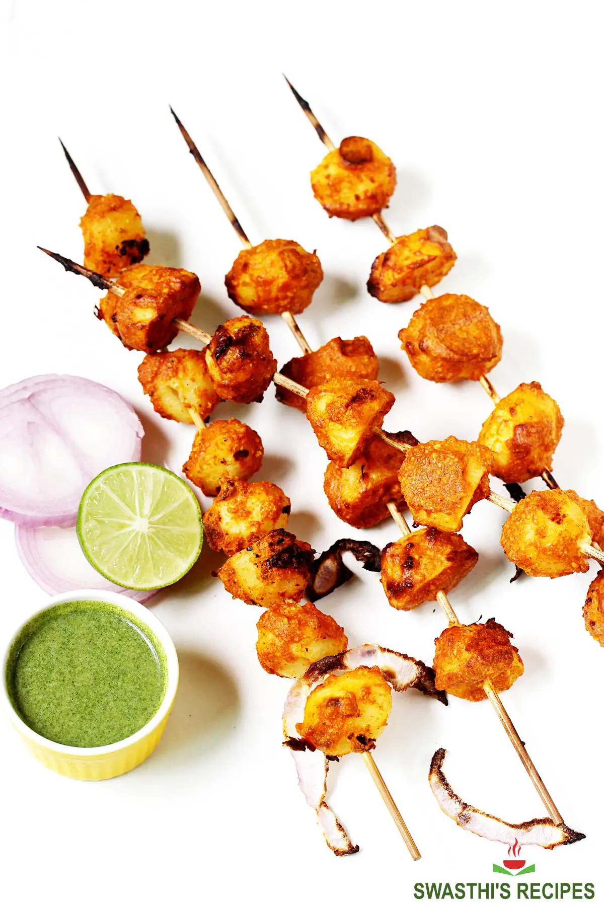 Aloo tikka are tandoori potato skewers