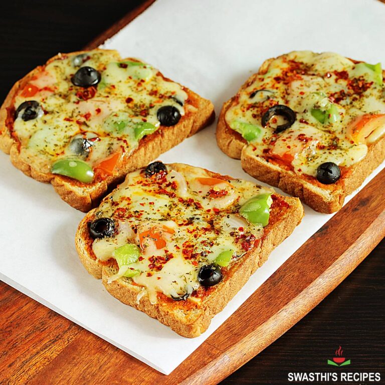 Bread Pizza Recipe in Oven, Tawa &amp; Air Fryer - Swasthi&amp;#39;s Recipes