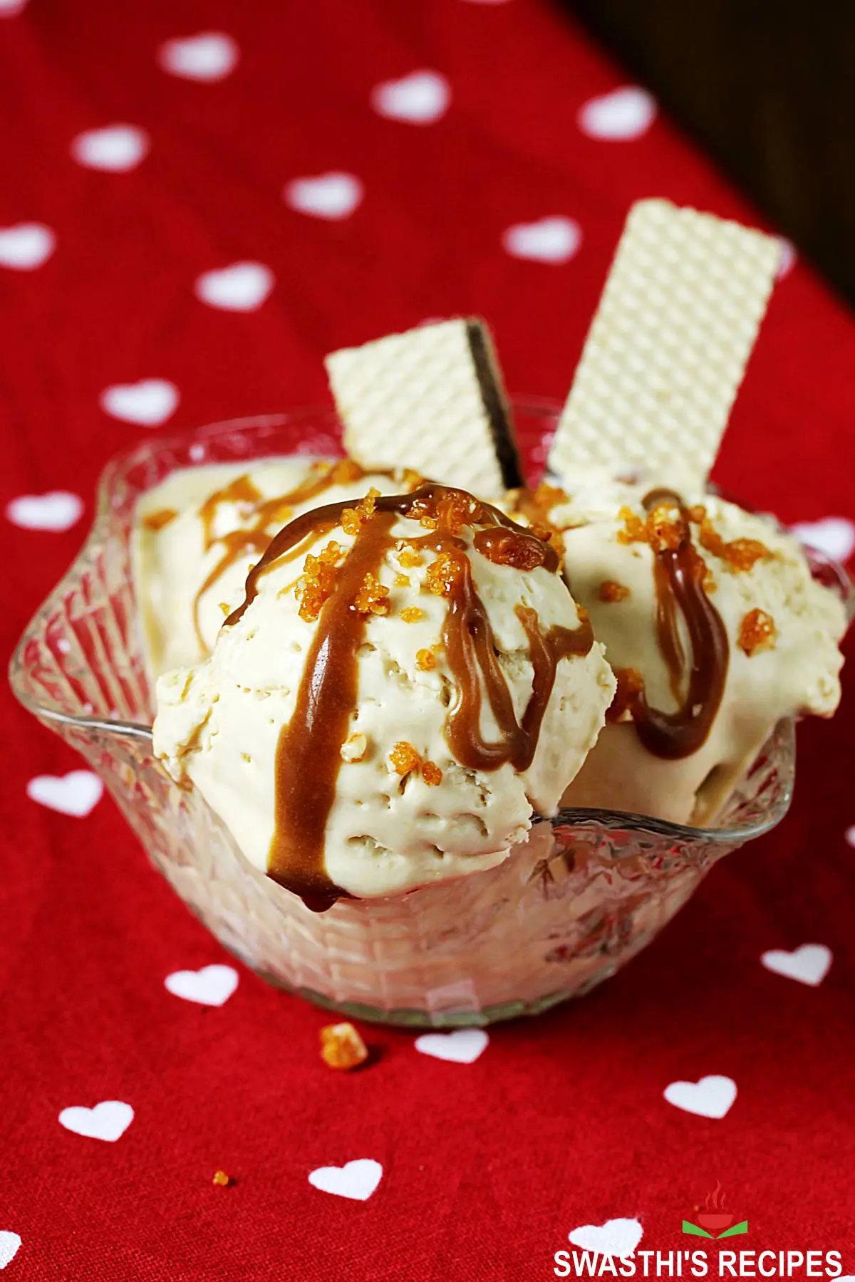 Butterscotch Ice cream made with butterscotch sauce and whipping cream