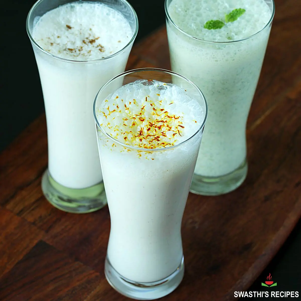 Lassi recipe made with yogurt, sugar, salt and cardamoms