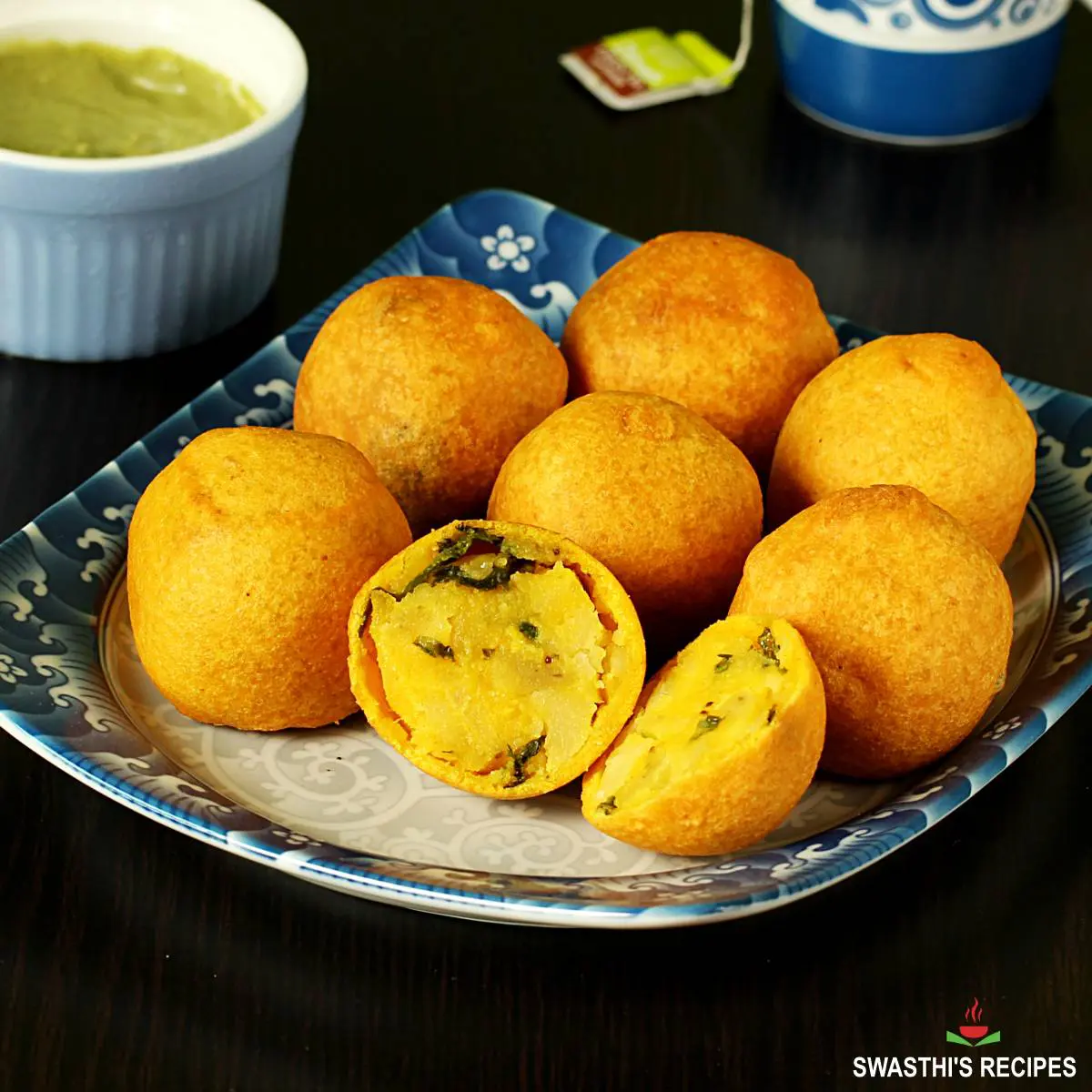 Batata vada recipe made with flour, spices and potatoes