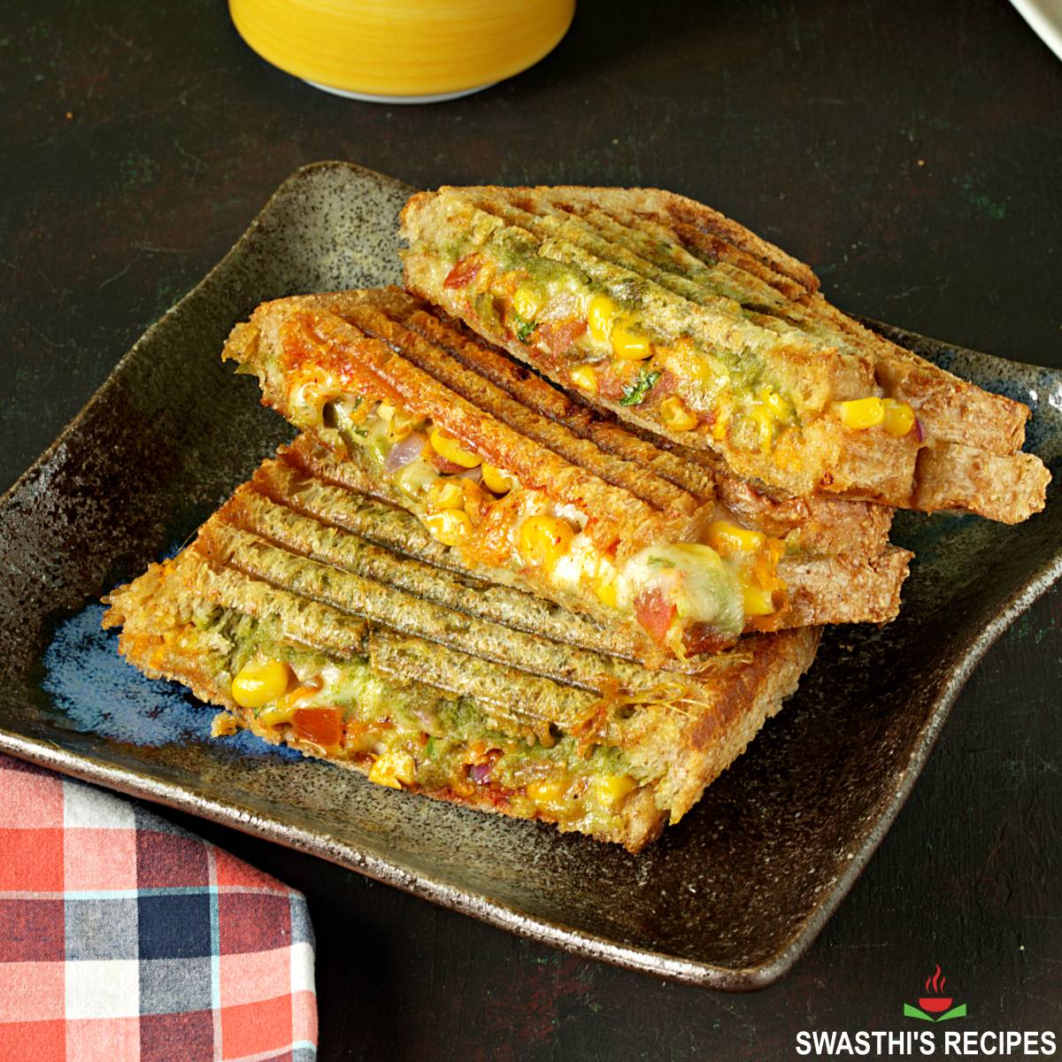 Veg Grilled Sandwich Recipe - Swasthi's Recipes