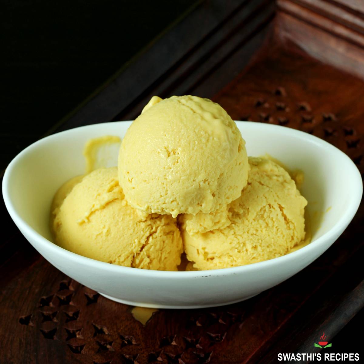 Mango ice cream served in a bowl