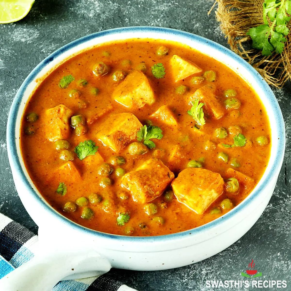 Matar Paneer made with paneer peas & spices