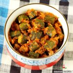 bhindi masala made with okra, tomatoes and spices