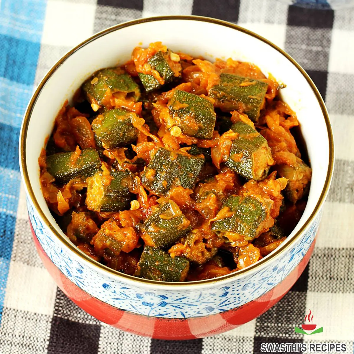 Bhindi masala made with okra, spices and herbs
