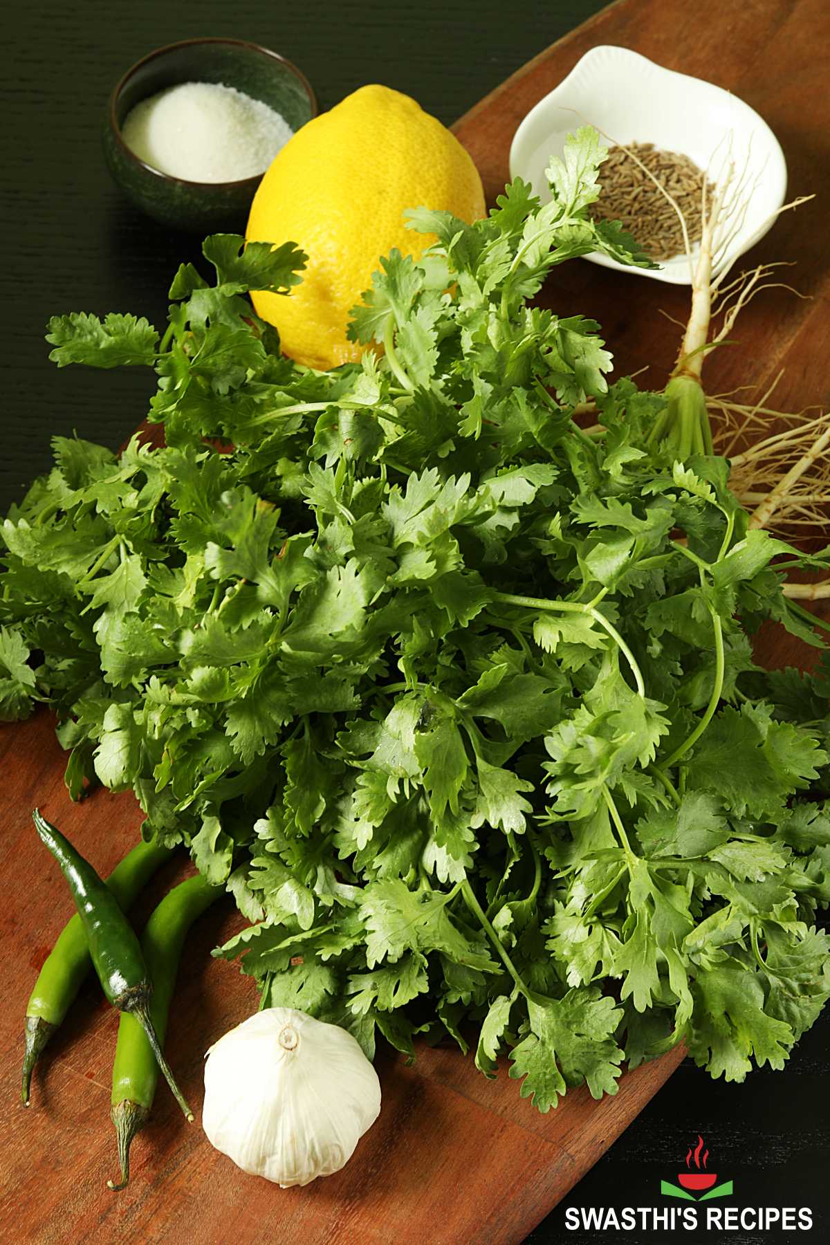 fresh cilantro getting prepared for chutney