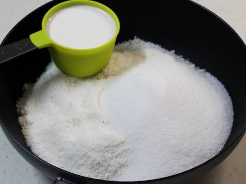 coconut milk and sugar in a pan