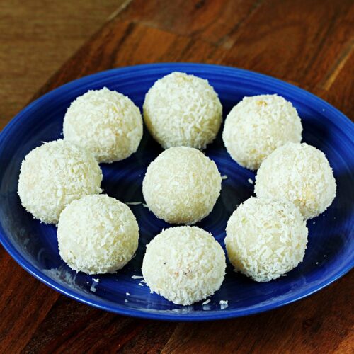 coconut ladoo made with coconut and sugar