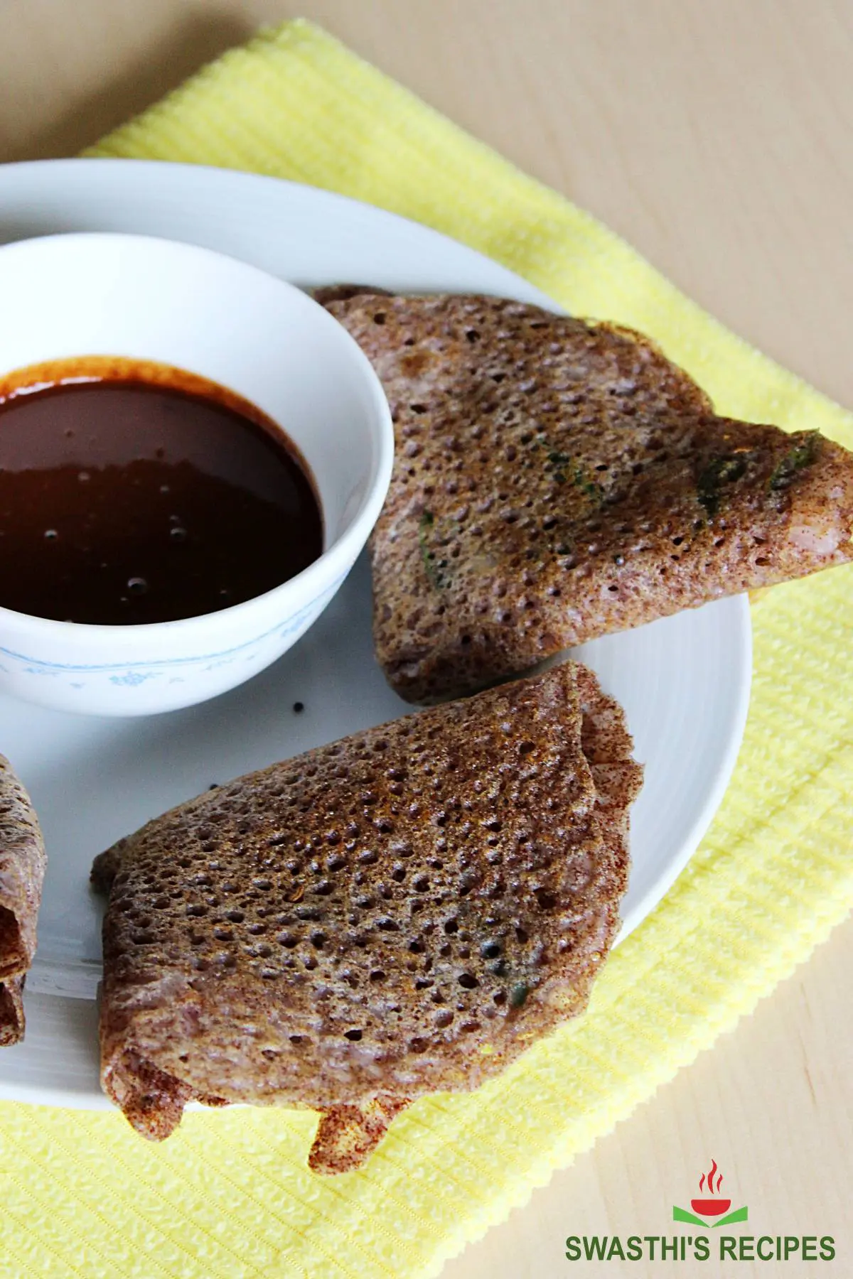 Ragi dosa made with finger millet flour