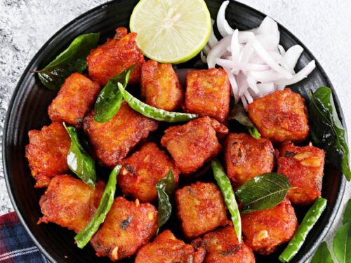 Paneer 65 is fried paneer tossed in spicy tempering