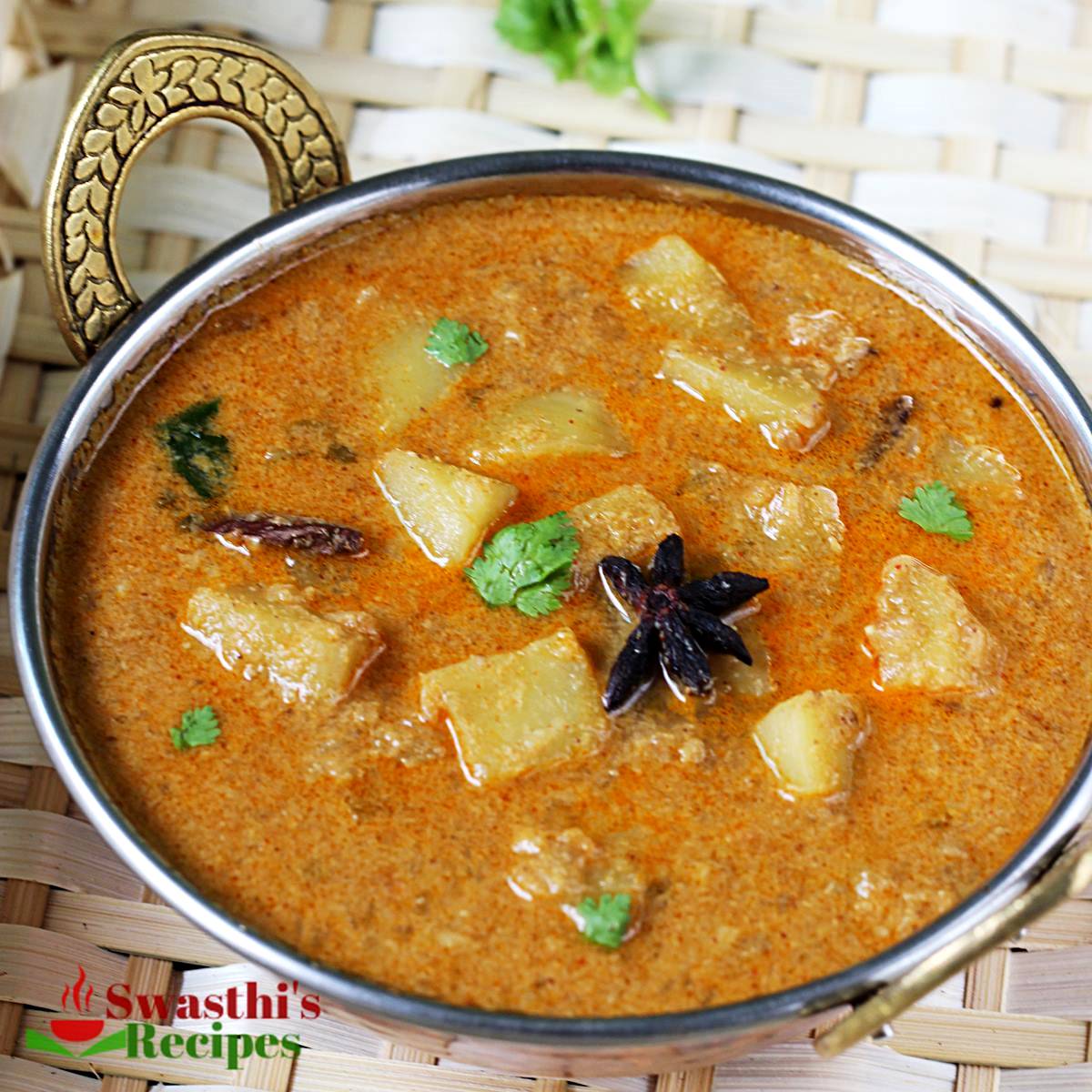 Potato Kurma  Aloo Kurma Recipe    Swasthi s Recipes - 12