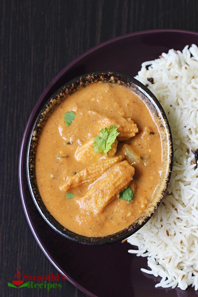 Baby Corn Masala (Baby Corn Gravy) Swasthi's Recipes